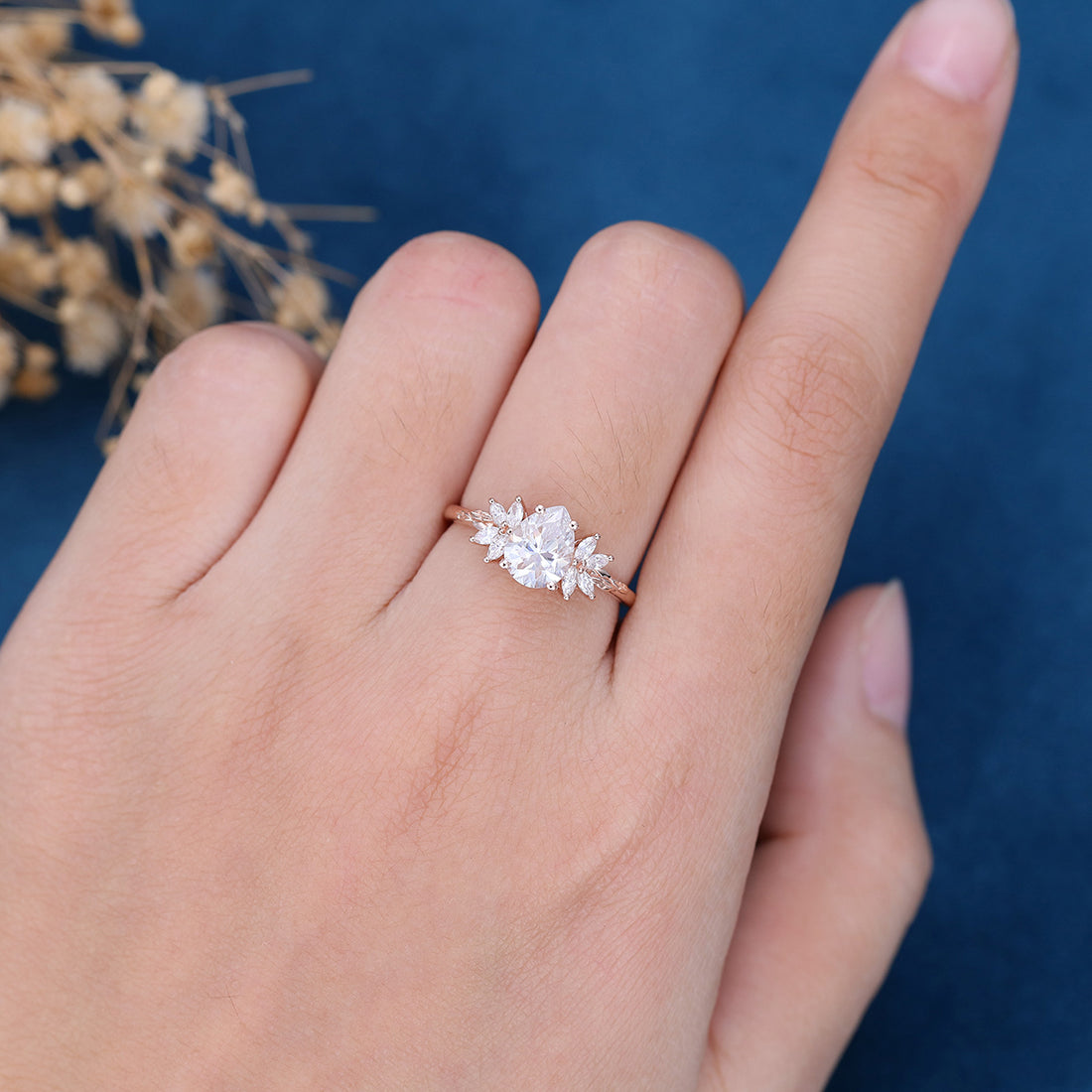 Pear cut Moissanite Cluster Engagement ring 
