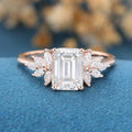 1.75 Carat Emerald cut Moissanite Cluster Engagement ring for Women 
