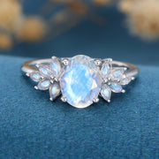 Oval cut moonstone cluster Engagement ring 