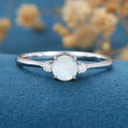 Round cut Opal | Aquamarine Engagement ring 