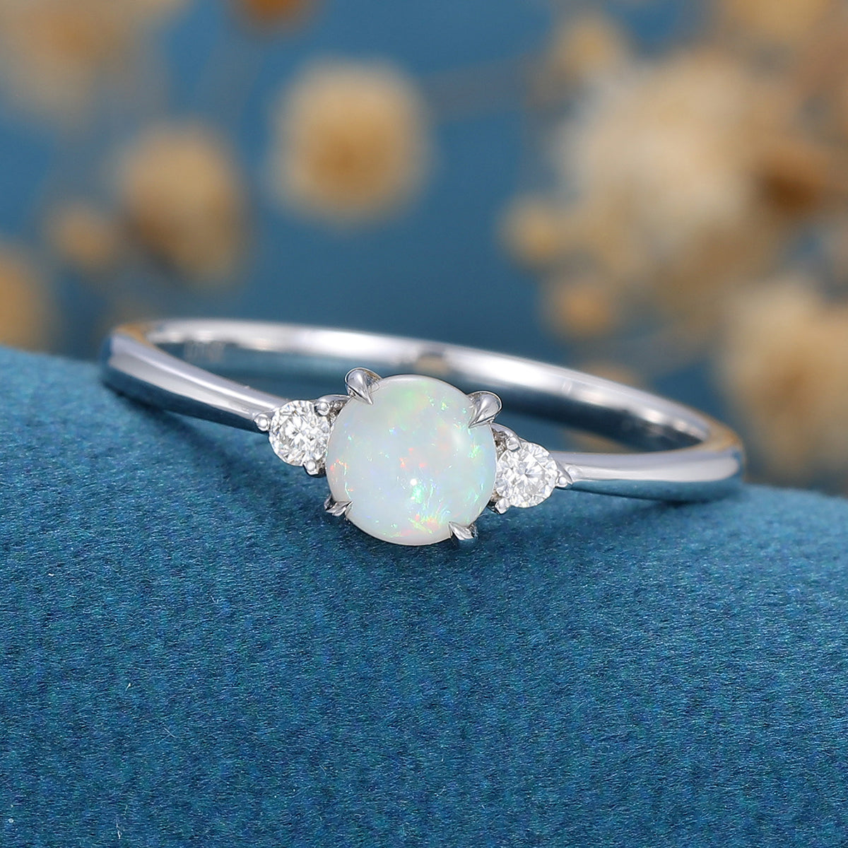 Round cut Opal | Aquamarine Engagement ring 