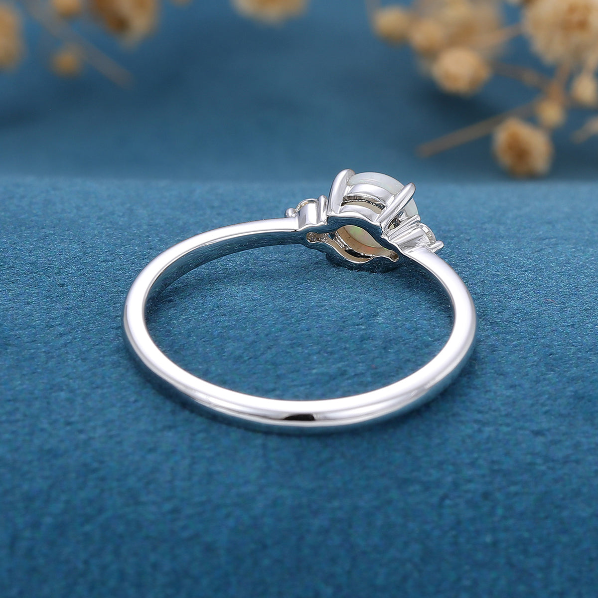 Round cut Opal | Aquamarine Engagement ring 