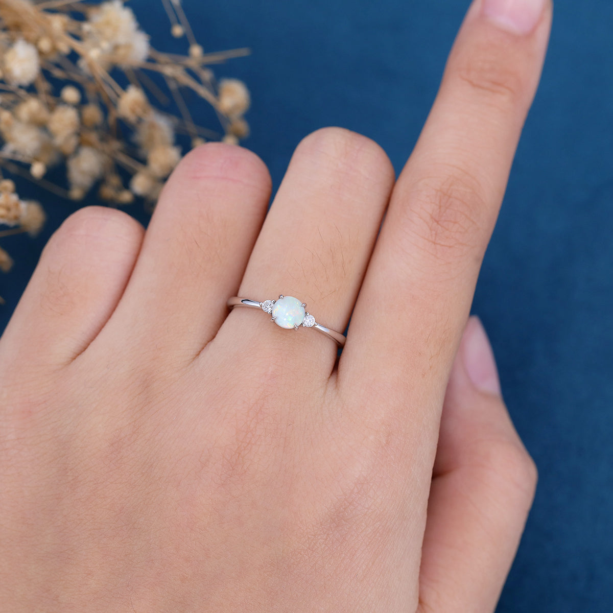 Round cut Opal | Aquamarine Engagement ring 