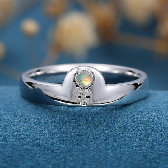 Round cut Opal Engagement Ring 