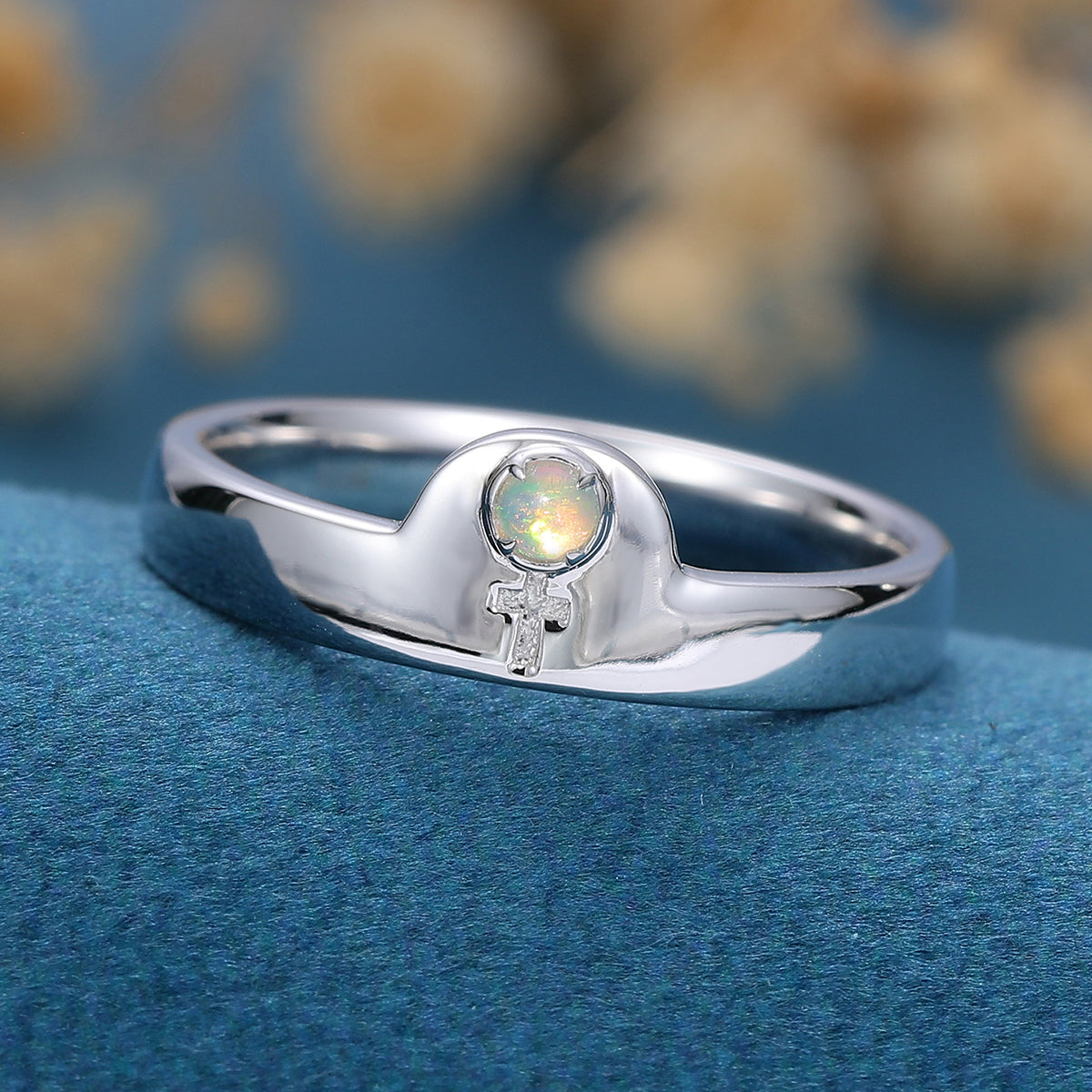 Round cut Opal Engagement Ring 