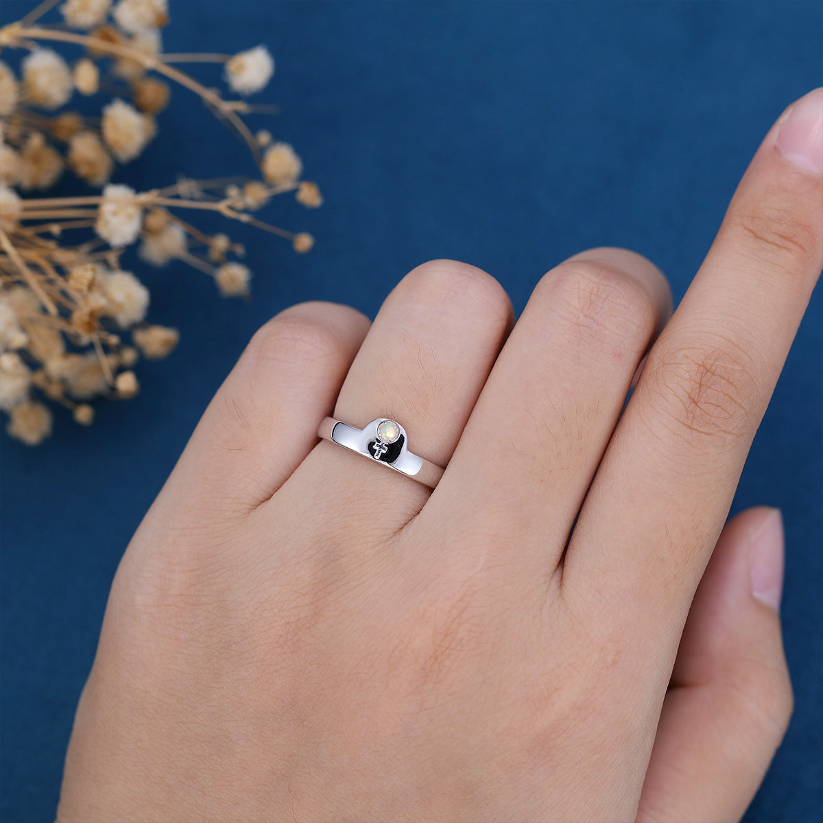 Round cut Opal Engagement Ring 
