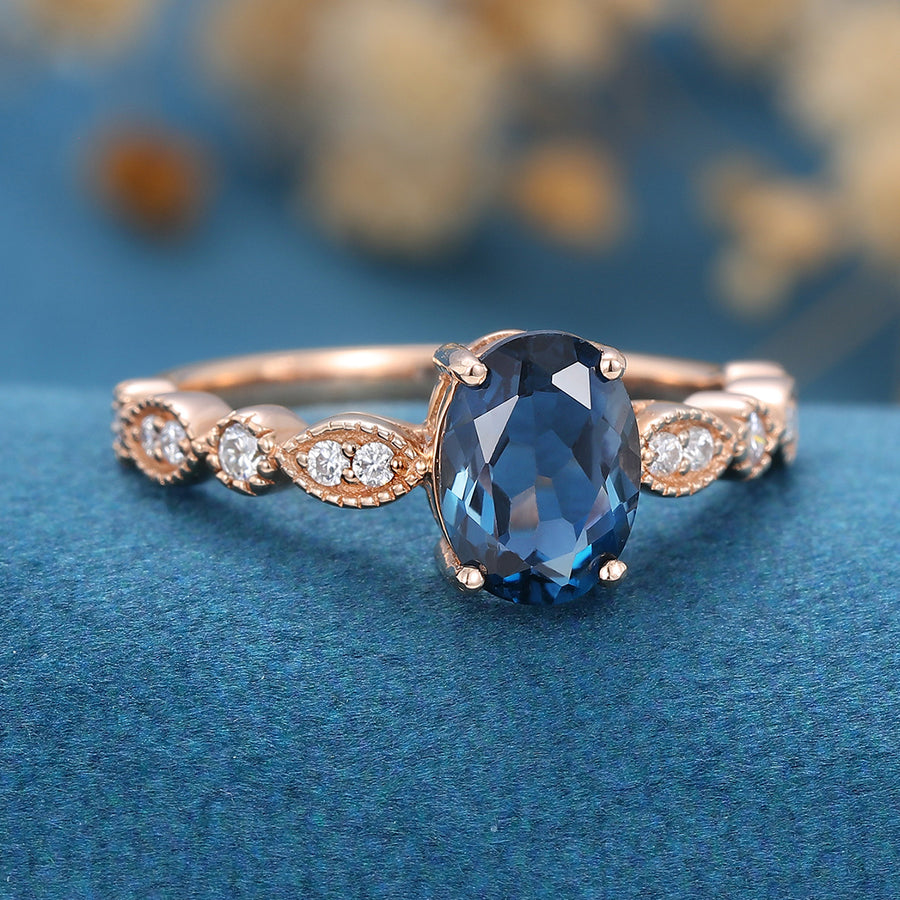 Oval cut London Blue Topaz Engagement ring 