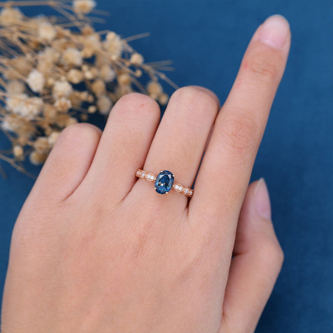 Oval cut London Blue Topaz Engagement ring