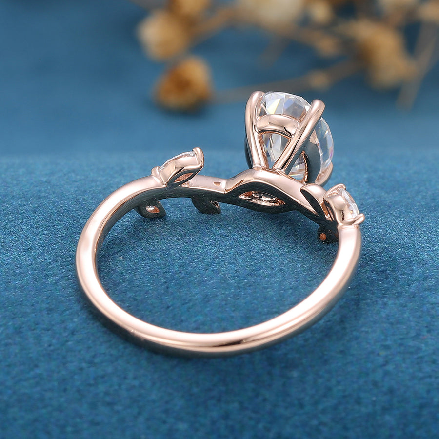 1.5 Carat Vintage Oval cut Moissanite leaf Engagement Ring 