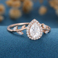 Pear cut Moissanite leaf Engagement Ring 