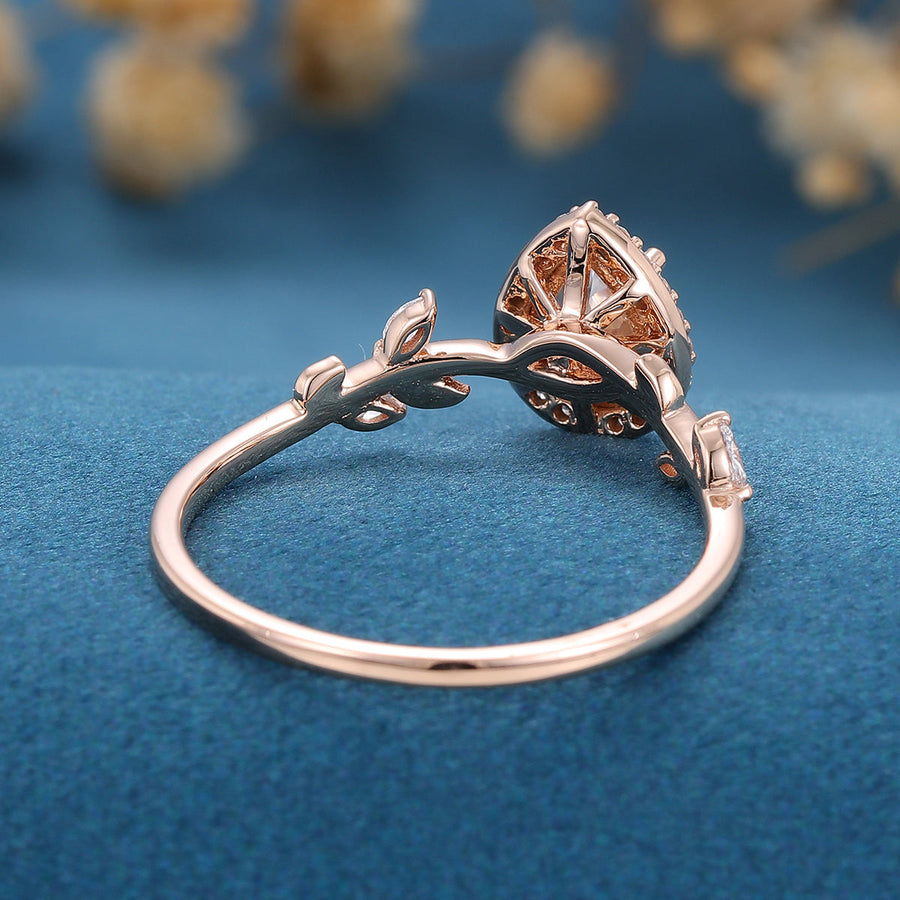 Pear cut Moissanite leaf Engagement Ring 