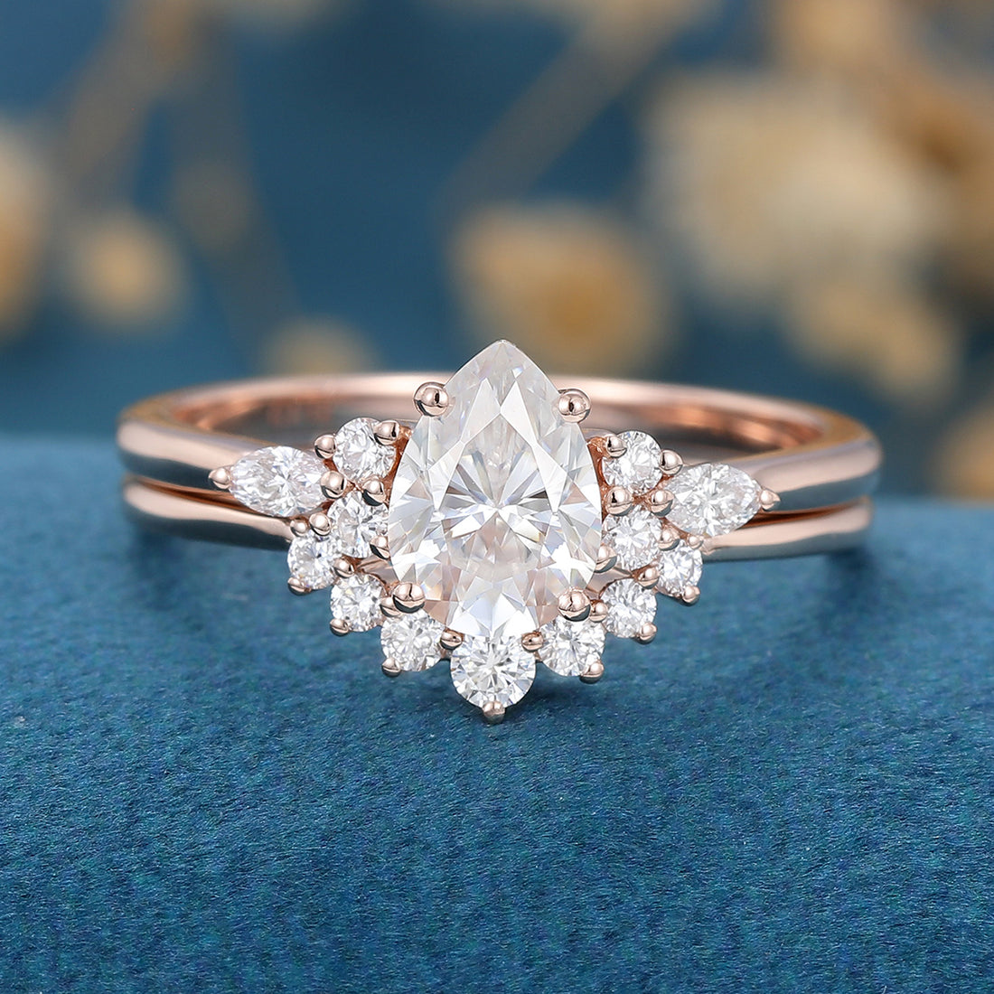 1.25 Carat Pear cut Moissanite Engagement ring Bridal Set 