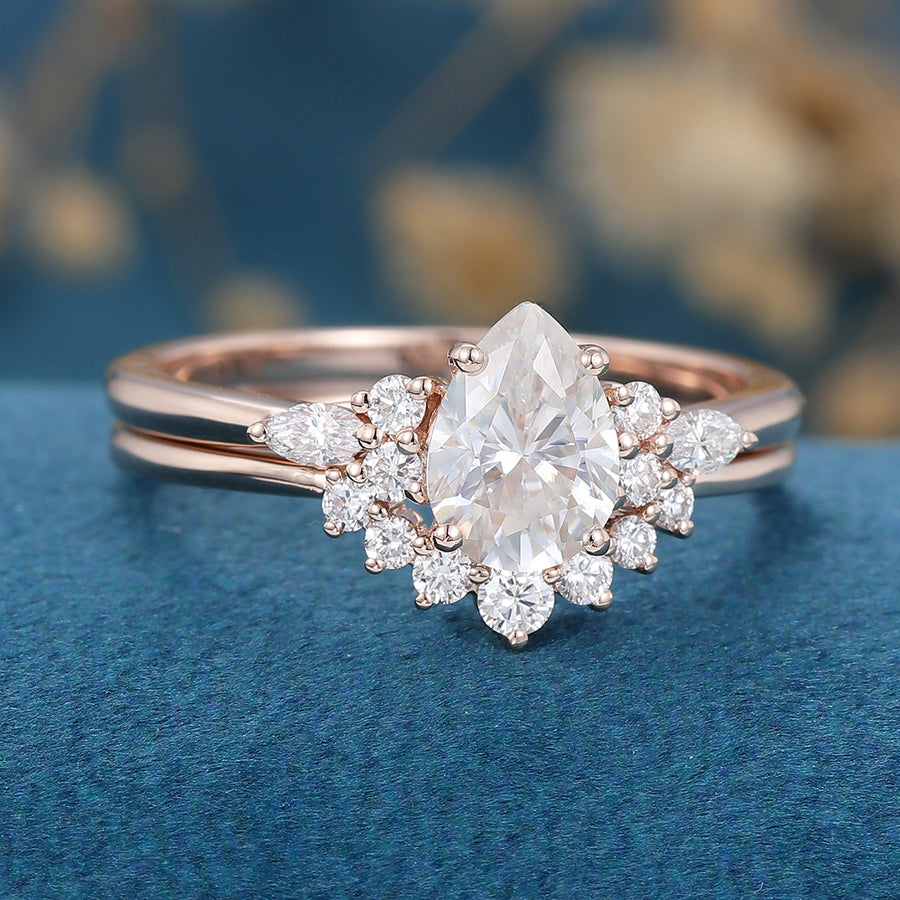1.25 Carat Pear cut Moissanite Engagement ring Bridal Set 