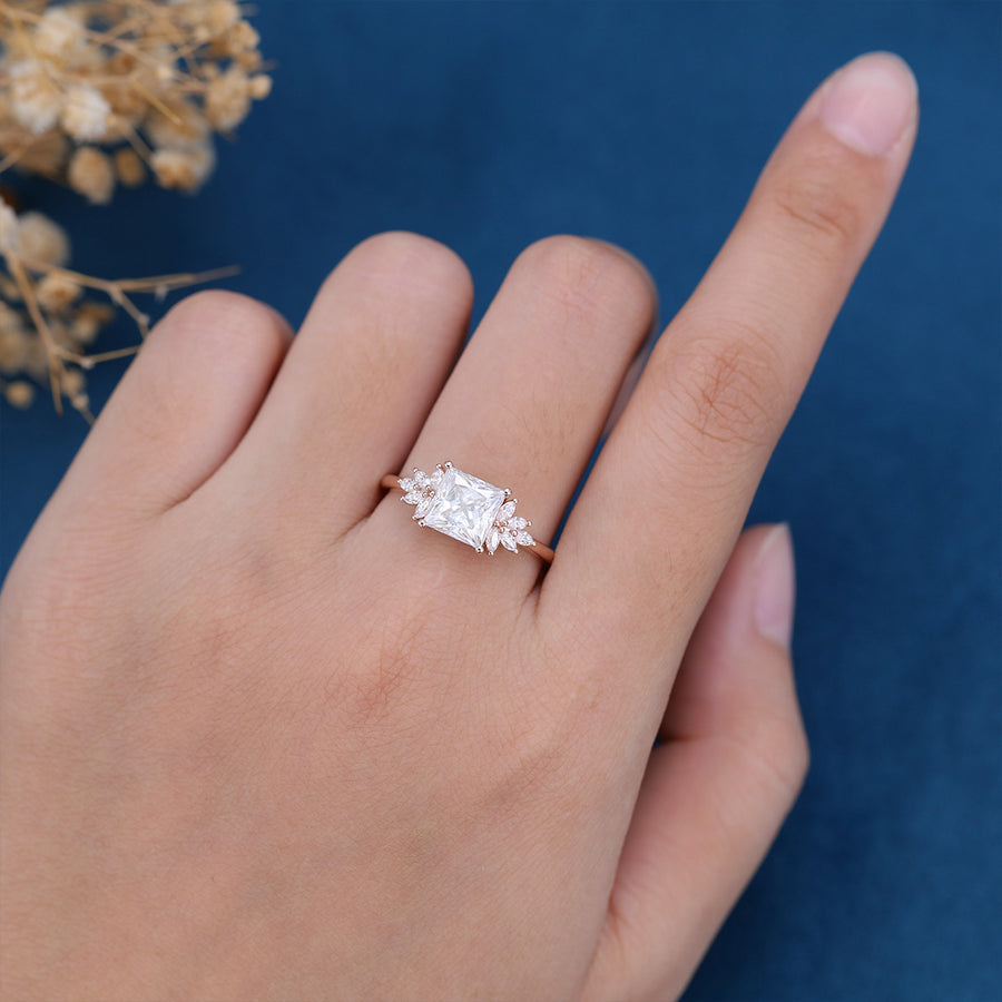 2 Carat Princess cut Moissanite cluster Engagement Ring 