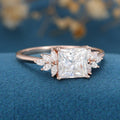 2 Carat Princess cut Moissanite cluster Engagement Ring 