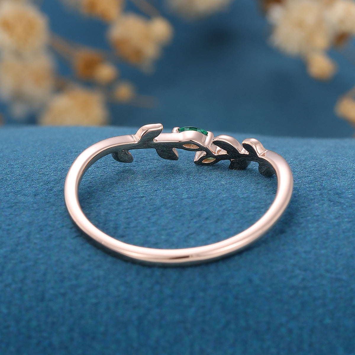 Marquise cut emerald leaf Curved Wedding Band Ring 