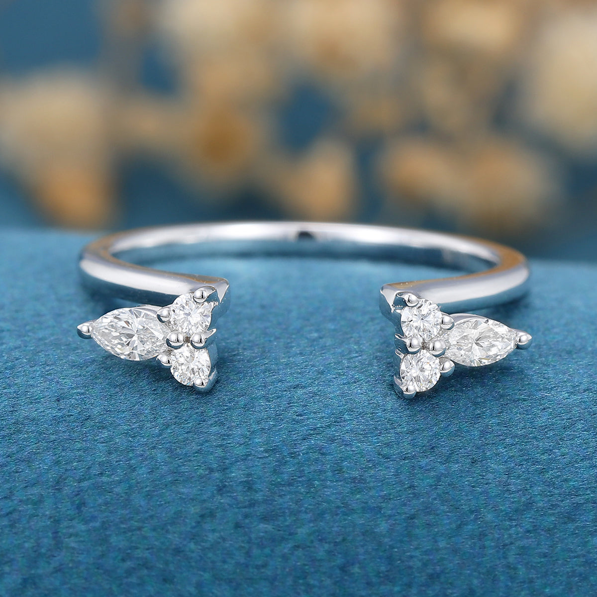 Marquise Moissanite | Diamond Open Wedding Band Ring 