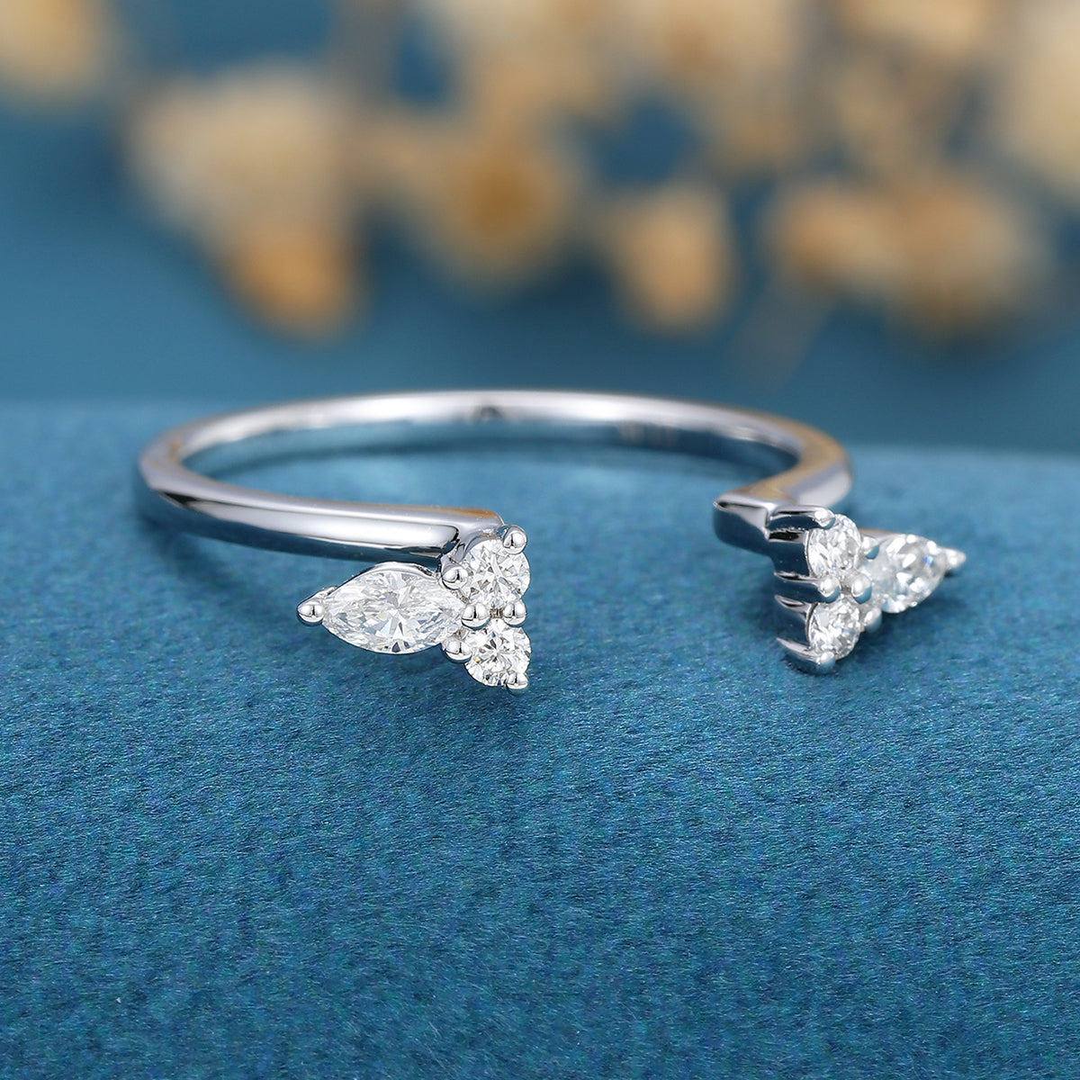Marquise Moissanite | Diamond Open Wedding Band Ring 