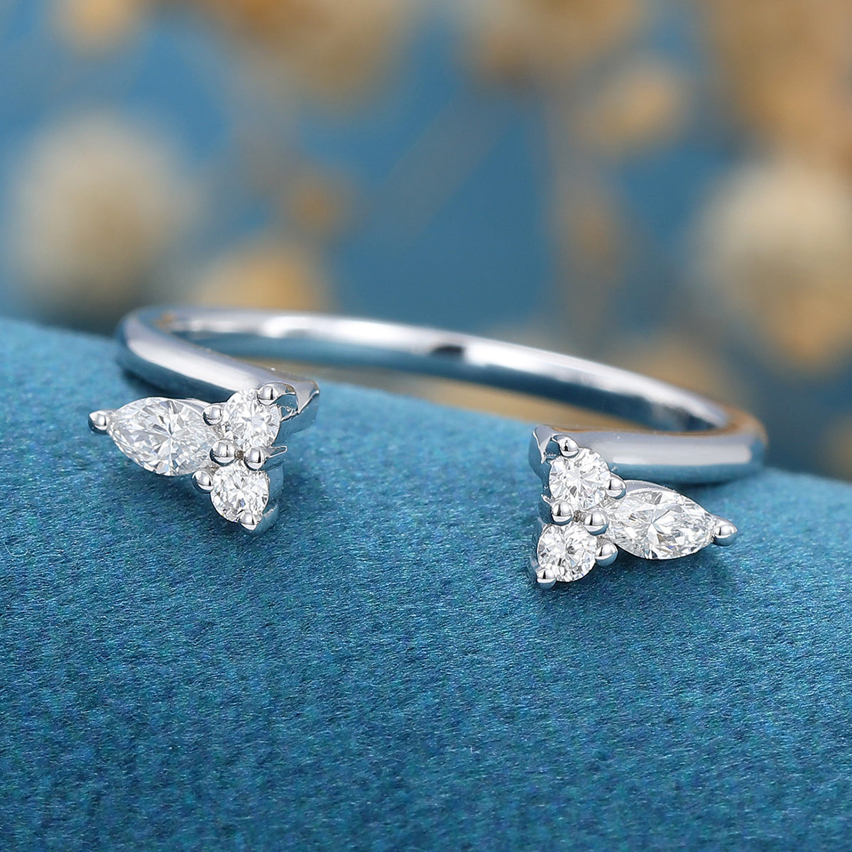 Marquise Moissanite | Diamond Open Wedding Band Ring 