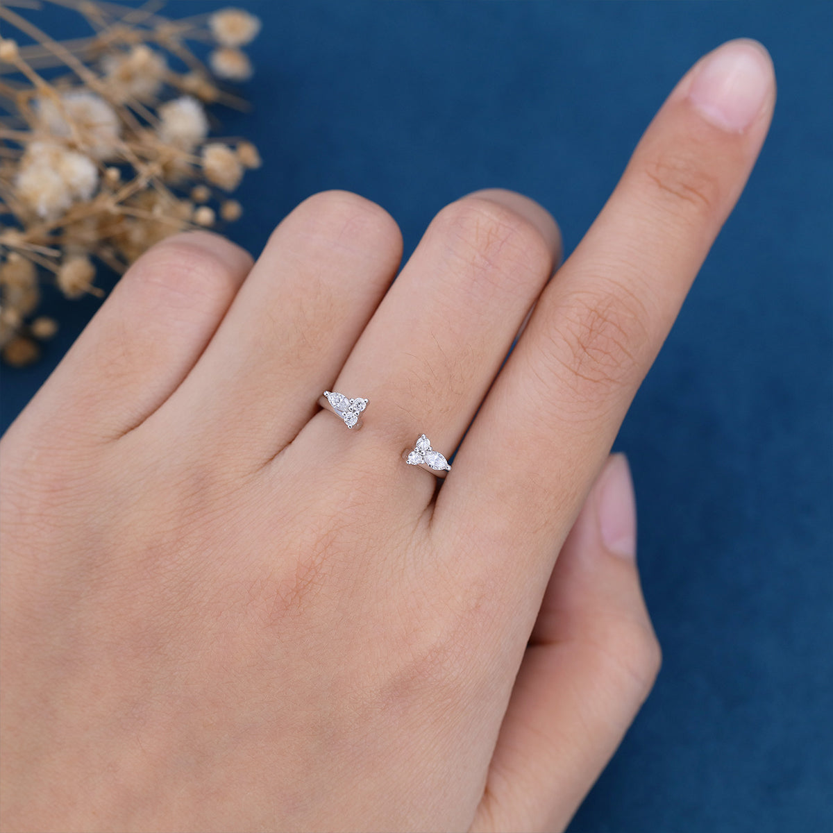 Marquise Moissanite | Diamond Open Wedding Band Ring 