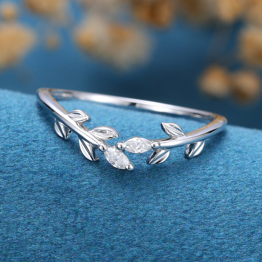Marquise Cut Moissanite | diamond leaf Curved Wedding Band Ring 