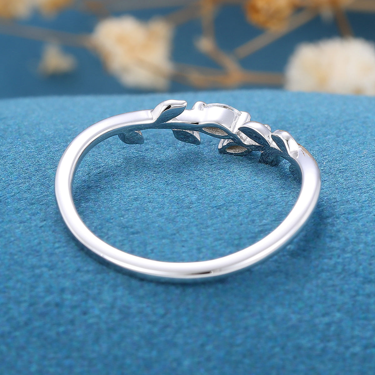 Marquise Cut Moissanite | diamond leaf Curved Wedding Band Ring 