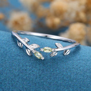 Marquise Cut Olivine leaf Curved Wedding Band Ring 