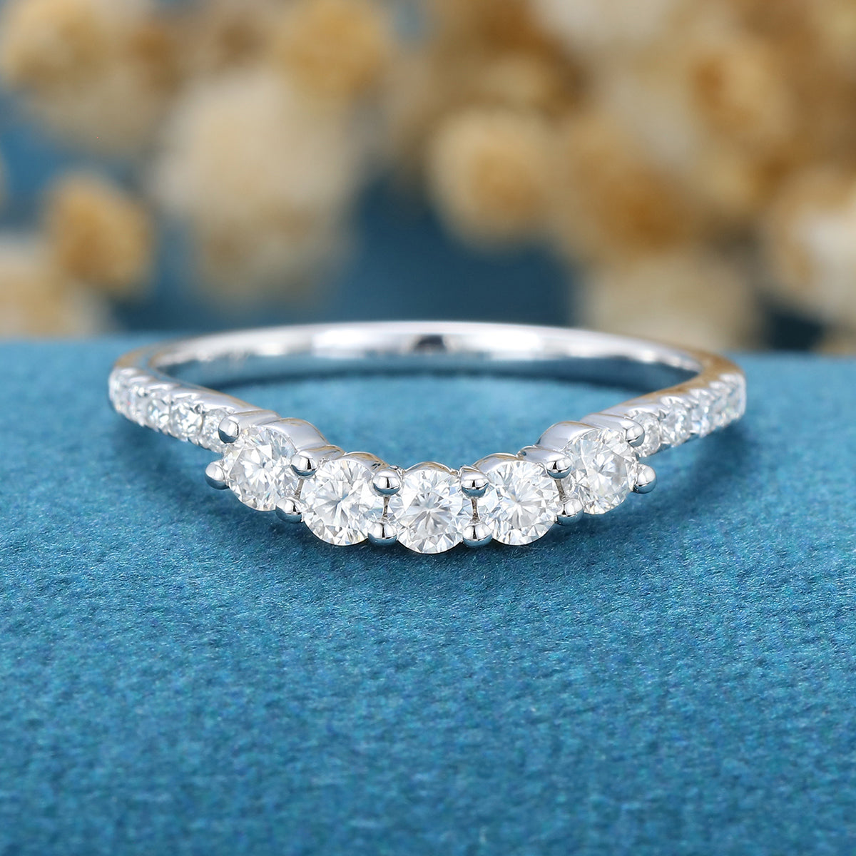 Half Eternity Moissanite | Diamond Curved Wedding Band Ring 