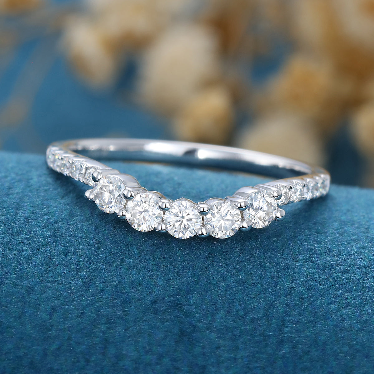 Half Eternity Moissanite | Diamond Curved Wedding Band Ring 
