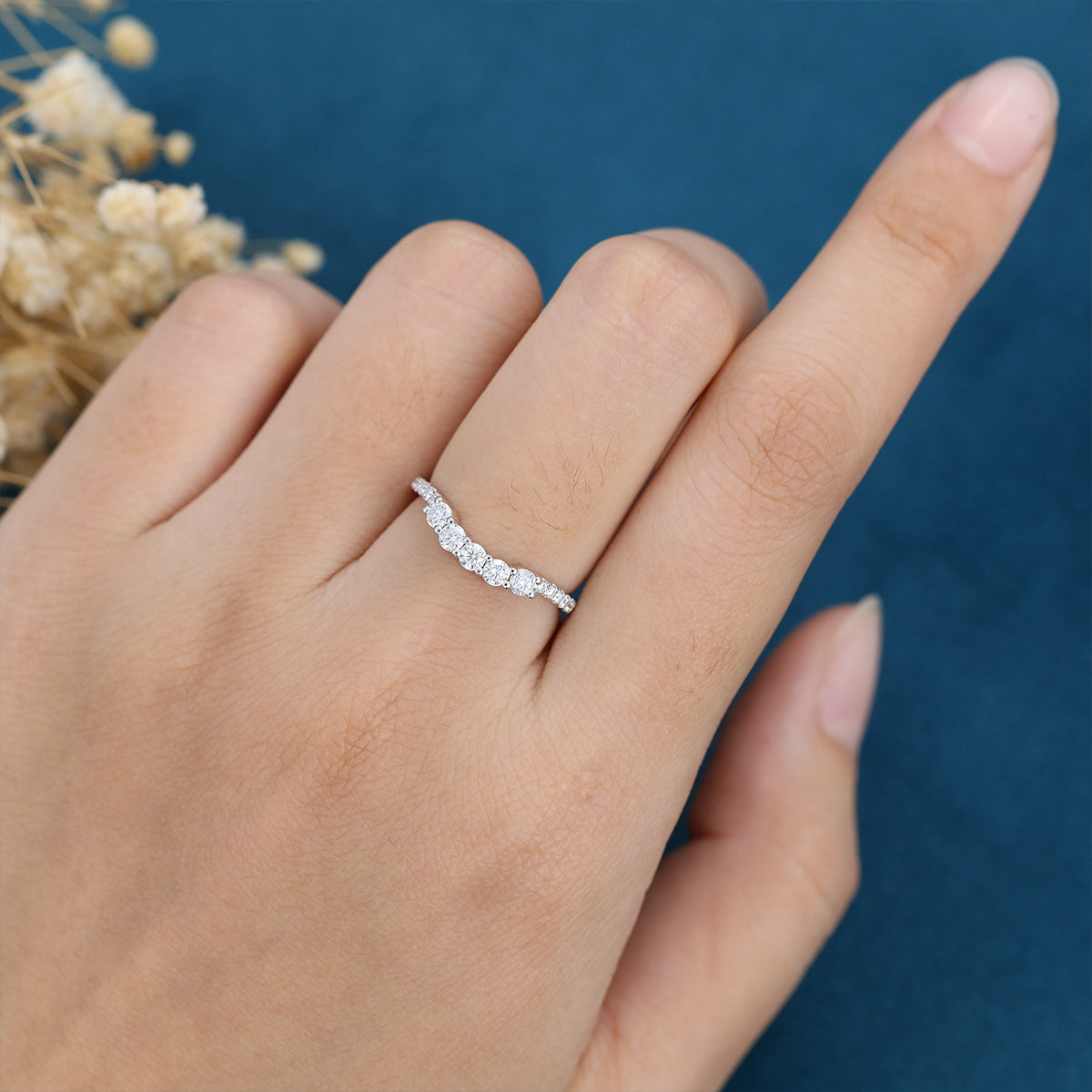 Half Eternity Moissanite | Diamond Curved Wedding Band Ring 