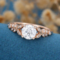 Round Moissanite  Art deco Engagement ring Bridal Set 