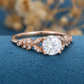 Round Moissanite  Art deco Engagement ring Bridal Set 