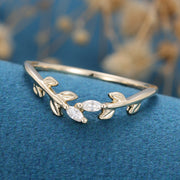 Marquise cut Moissanite | diamond leaf Curved Wedding Band Ring 
