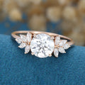 7mm Round Moissanite Cluster Engagement Ring 