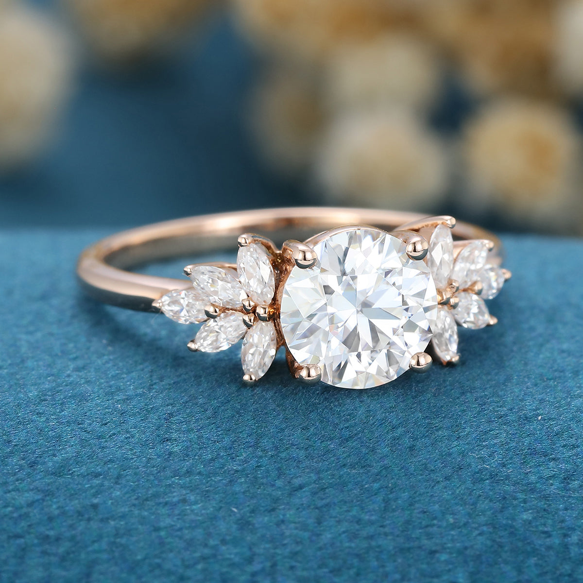7mm Round Moissanite Cluster Engagement Ring 