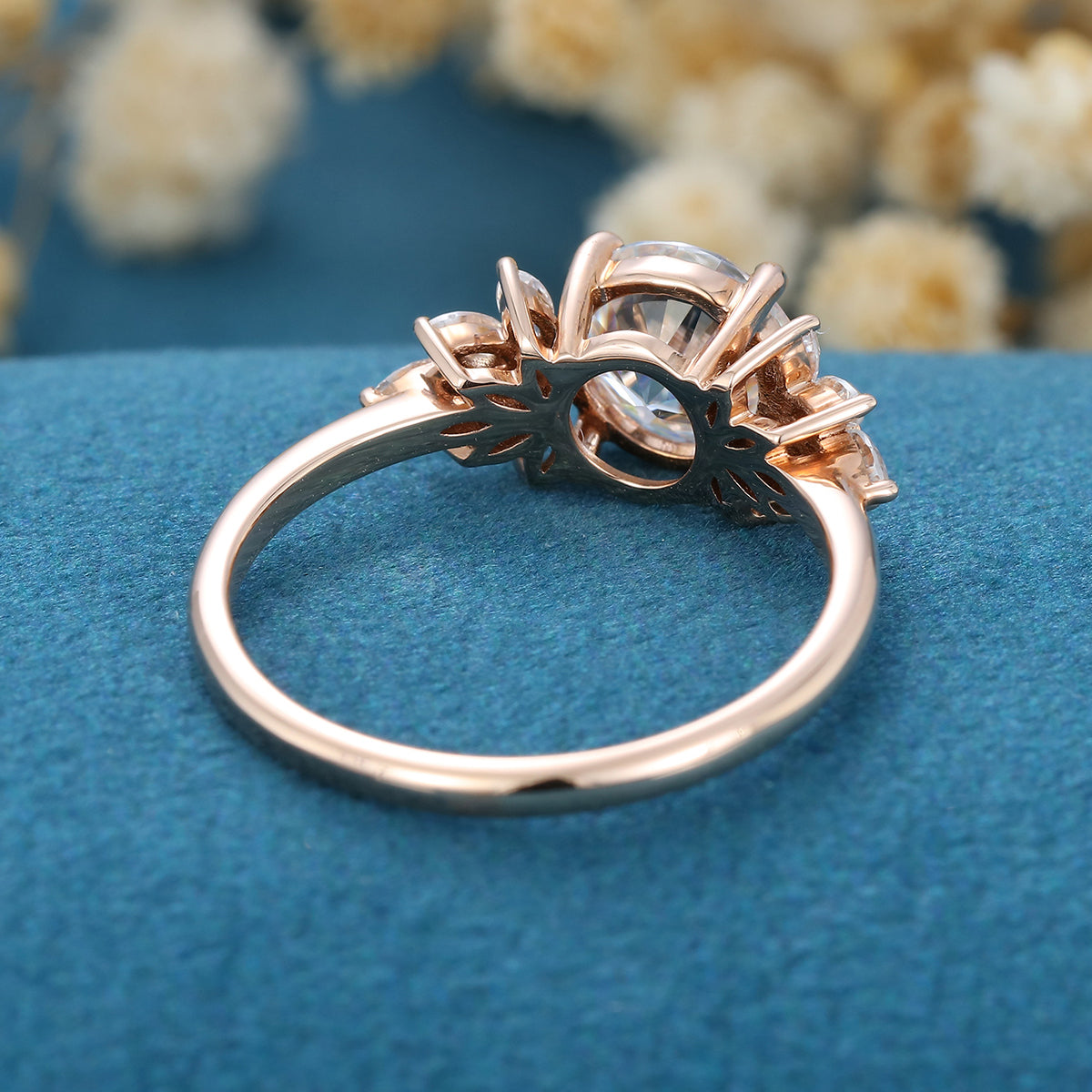7mm Round Moissanite Cluster Engagement Ring 