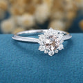 5mm Round cut Morganite Flower Halo Engagement ring 