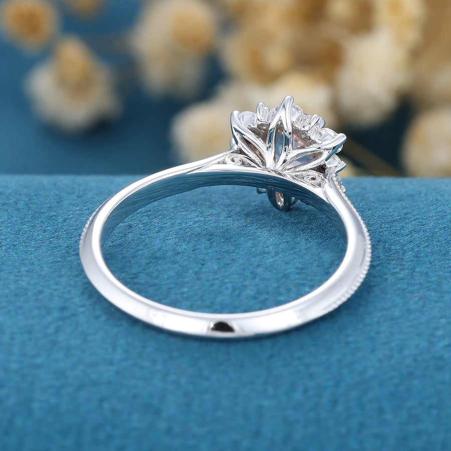 5mm Round cut Morganite Flower Halo Engagement ring 