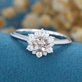 5mm Round cut Morganite Flower Halo Engagement ring 