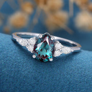 Pear shaped Alexandrite Cluster Engagement ring 