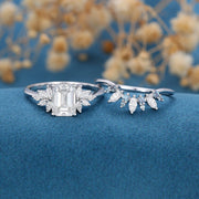 1.75 Carat Emerald cut Moissanite Engagement Ring Alexandrite Bridal Set 