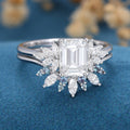 1.75 Carat Emerald cut Moissanite Engagement Ring Alexandrite Bridal Set 