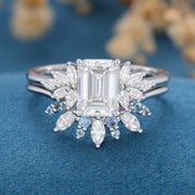 1.75 Carat Emerald cut Moissanite Engagement Ring Alexandrite Bridal Set 