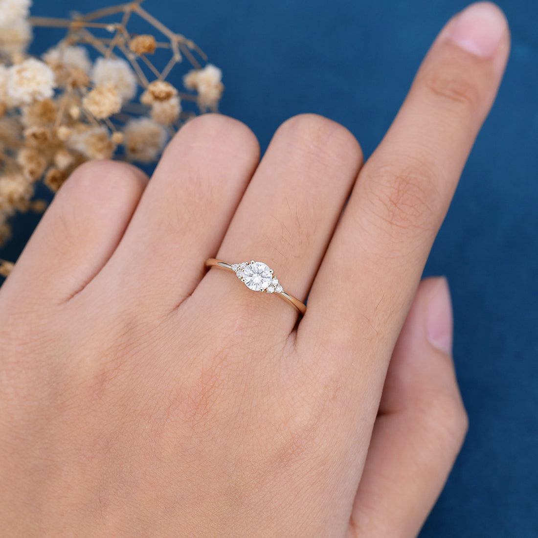 Round cut Moissanite Engagement Ring