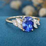Oval Lab Corn flower sapphire Engagement ring 